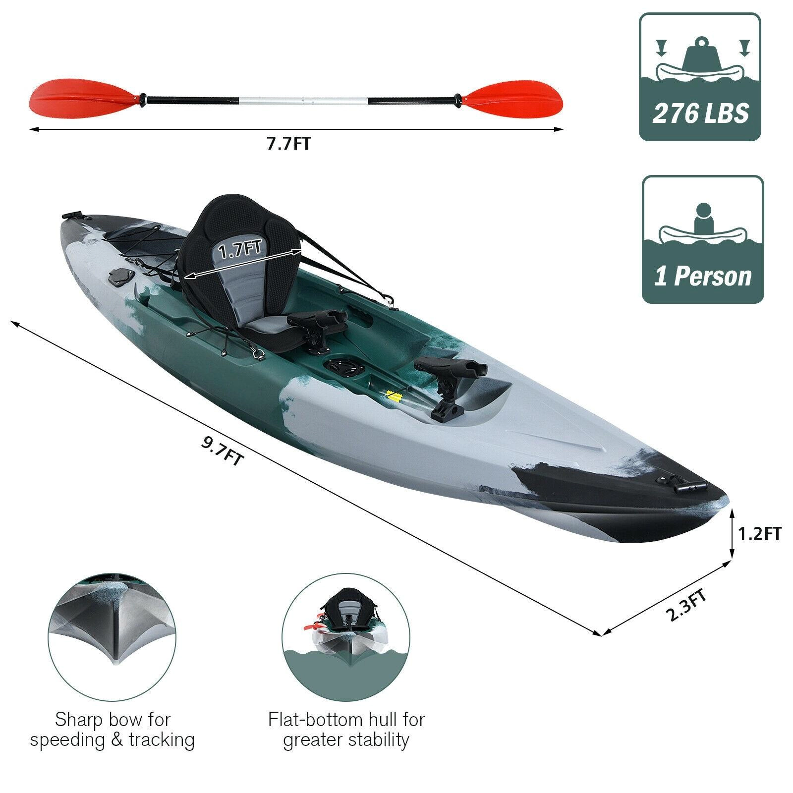 SUGIFT 9.7-ft 276-lb Capacity Sit-on-Top Kayak with 4 Rod Holders Padded Seat and Aluminum Paddle