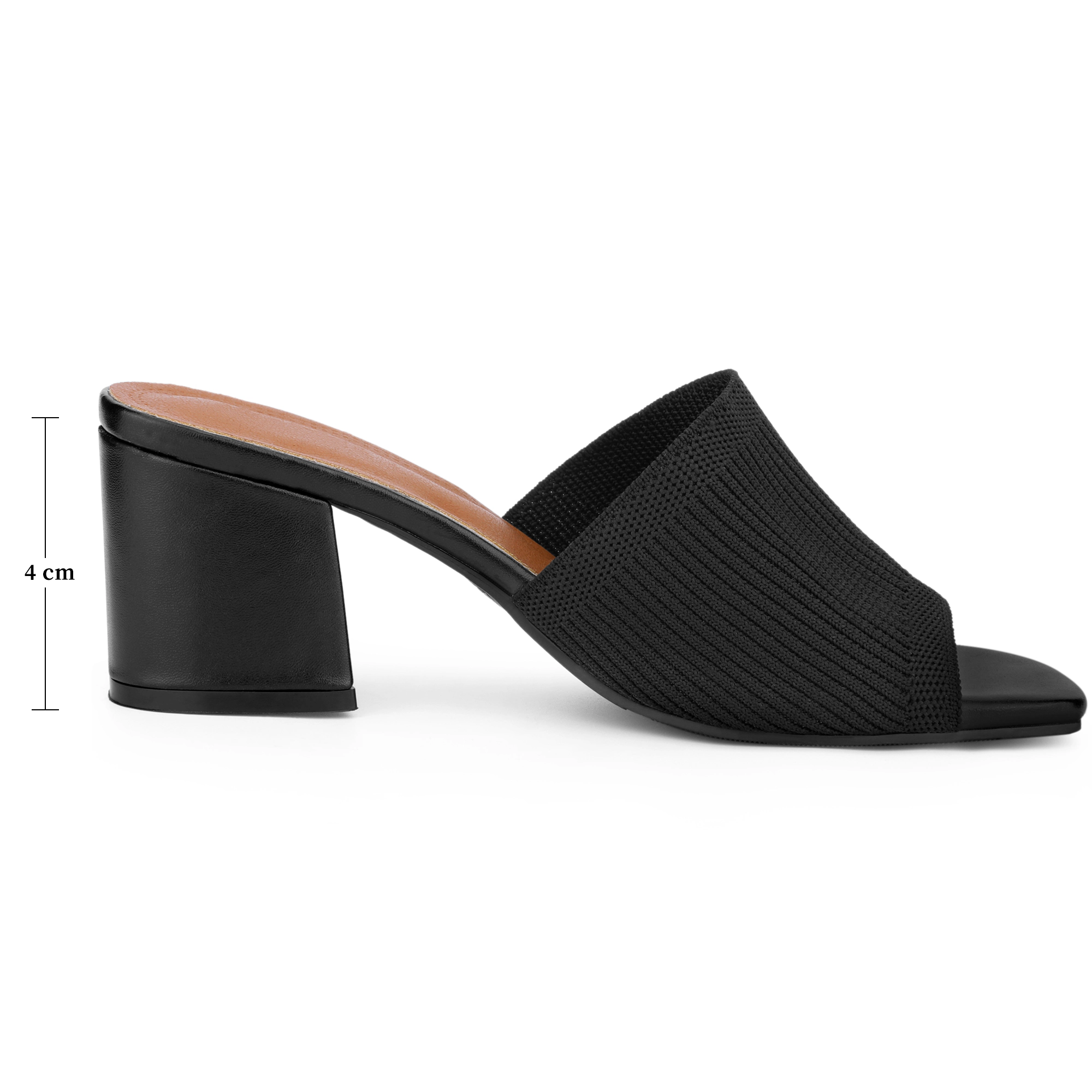 BLISSFUL STEP Women's Faux Leather Square Toe Slip on Chunky Heel Slides Sandals