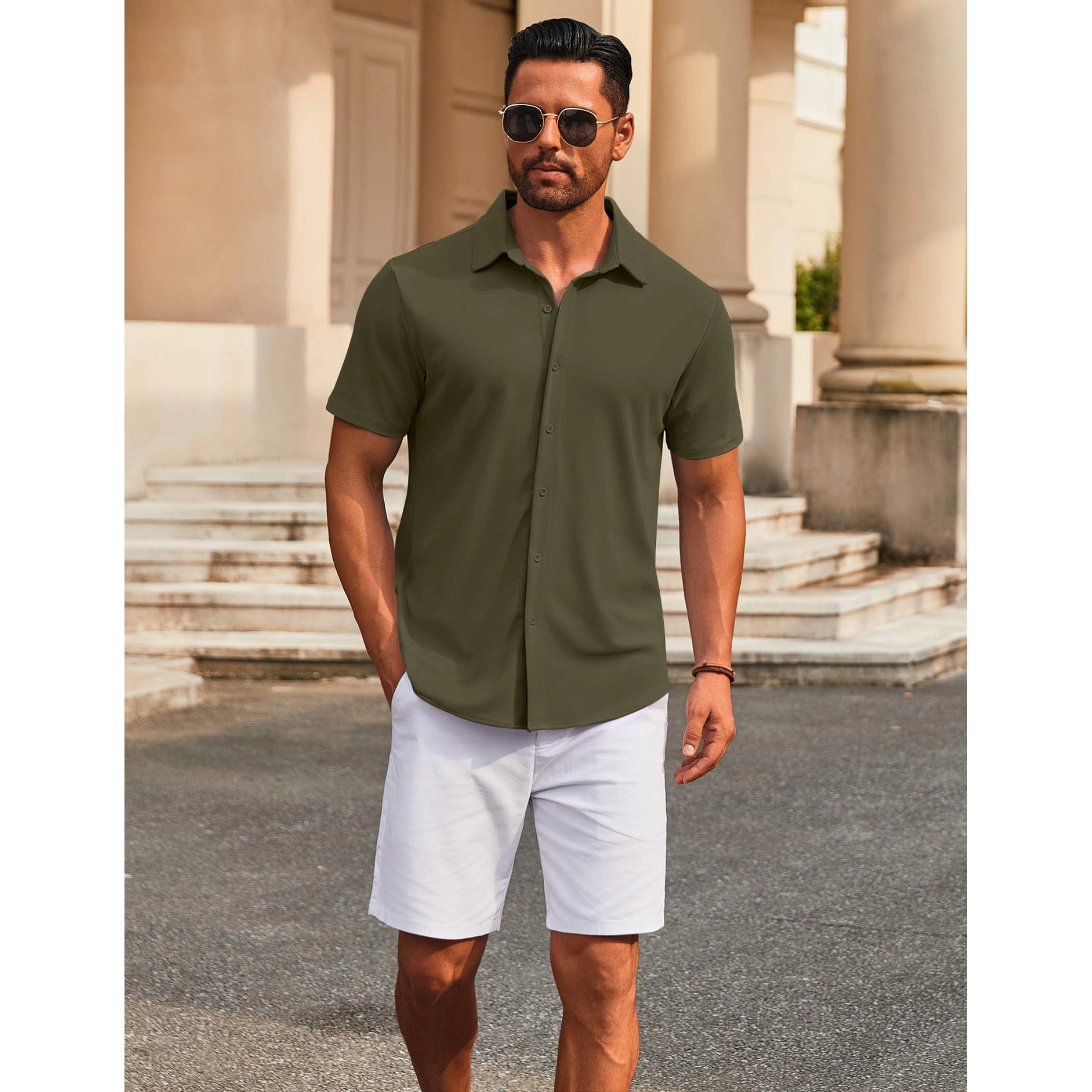 COOFANDY Men's Regular Fit Short Sleeve Button Front Shirt