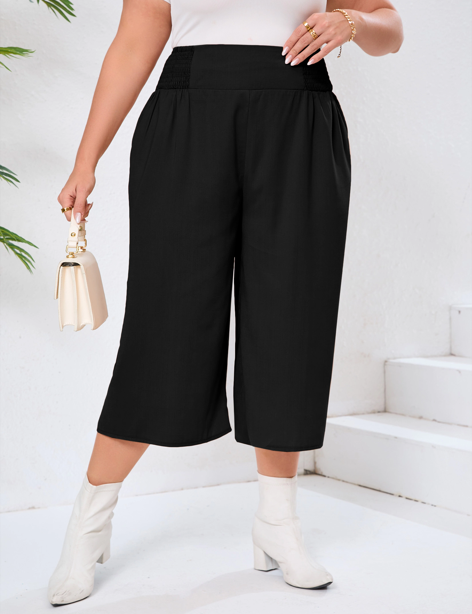 KOJOOIN Women's Plus Wide Leg Palazzo Pants Casual Trouser Outfits with Pockets