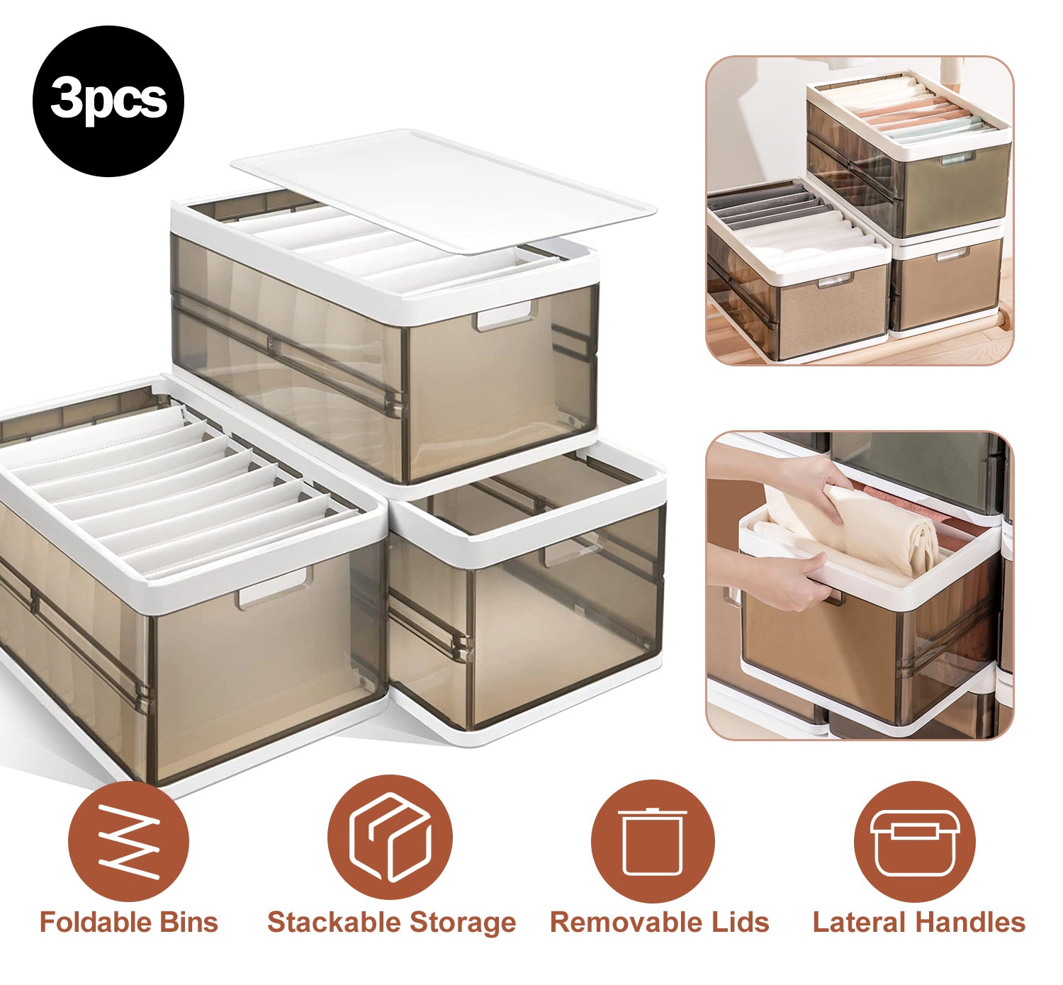 GBruno 3-Piece Foldable Storage Bins With Lids