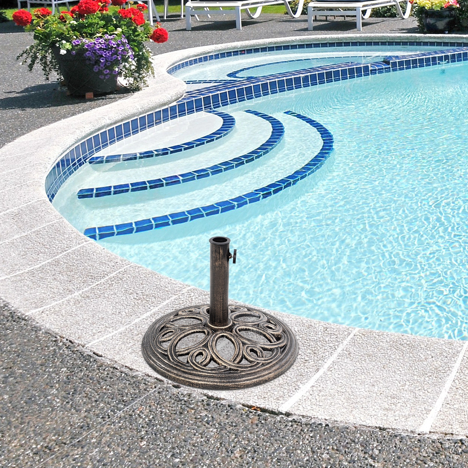 Slickblue Bronze Cast Iron Market Umbrella Base for Outdoor Dining and Seating Areas