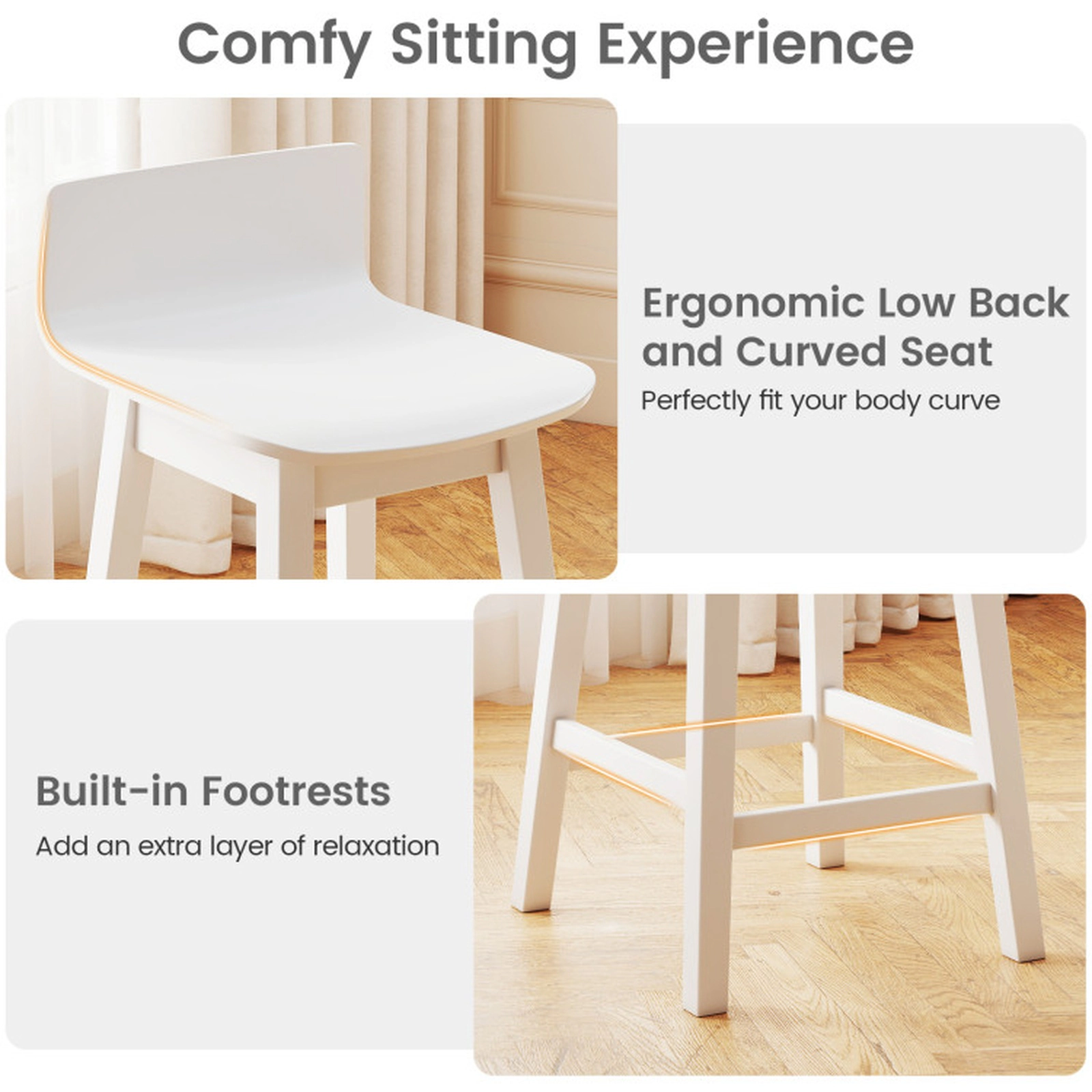 SUGIFT 24.5-in Seat Height Swivel Wooden Bar Stools Set of 2 with Rubber Wood Legs 350-lb Capacity Low Back White