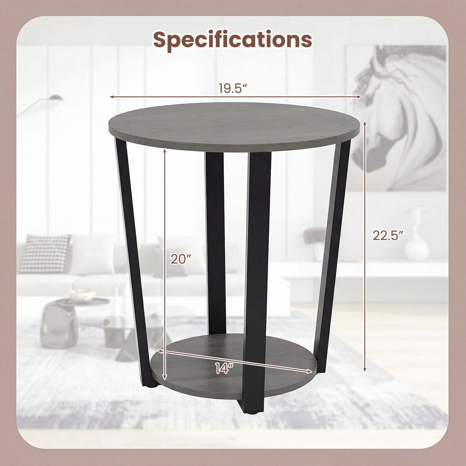 Glintex Round 2-Tier End Table with Detachable Tray Shelf and Melamine Top, Oak