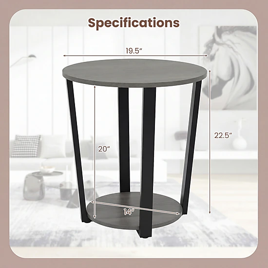 Glintex Round 2-Tier End Table with Detachable Tray Shelf and Melamine Top, Oak