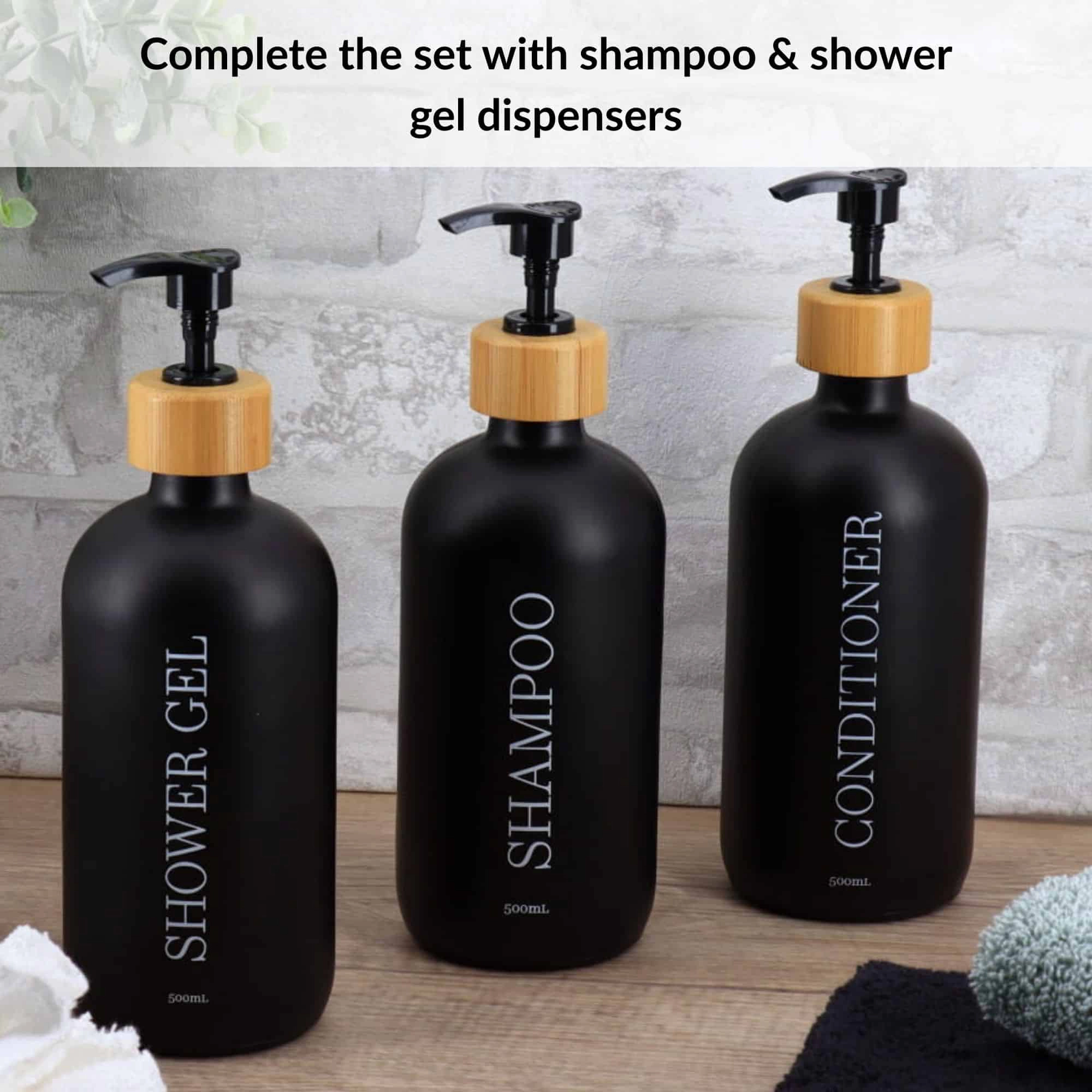 Evideco French Home Goods Matte Glass Pump Bottle with Bamboo Collar - 8.5 in, Refillable Soap Dispenser