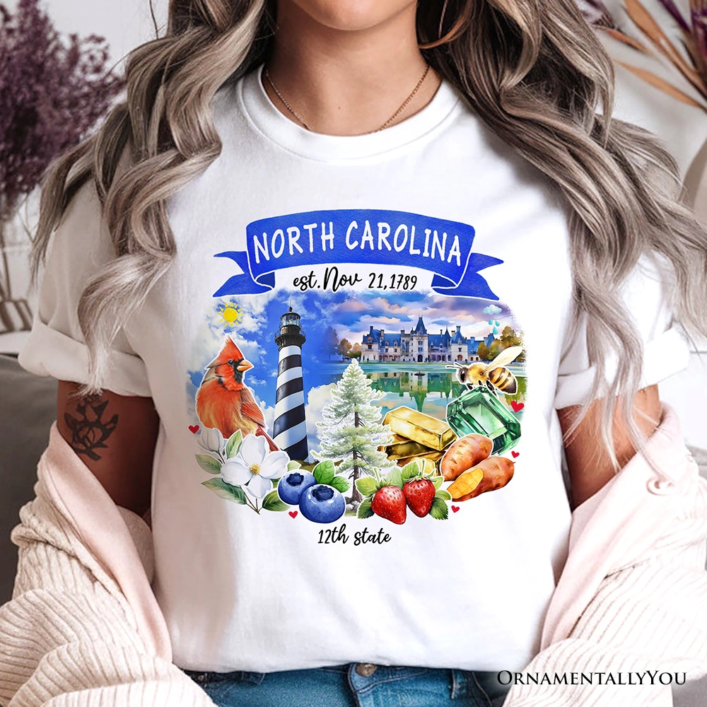 OrnamentallyYou Unisex Artistic North Carolina State Themes And Landmarks T-Shirt