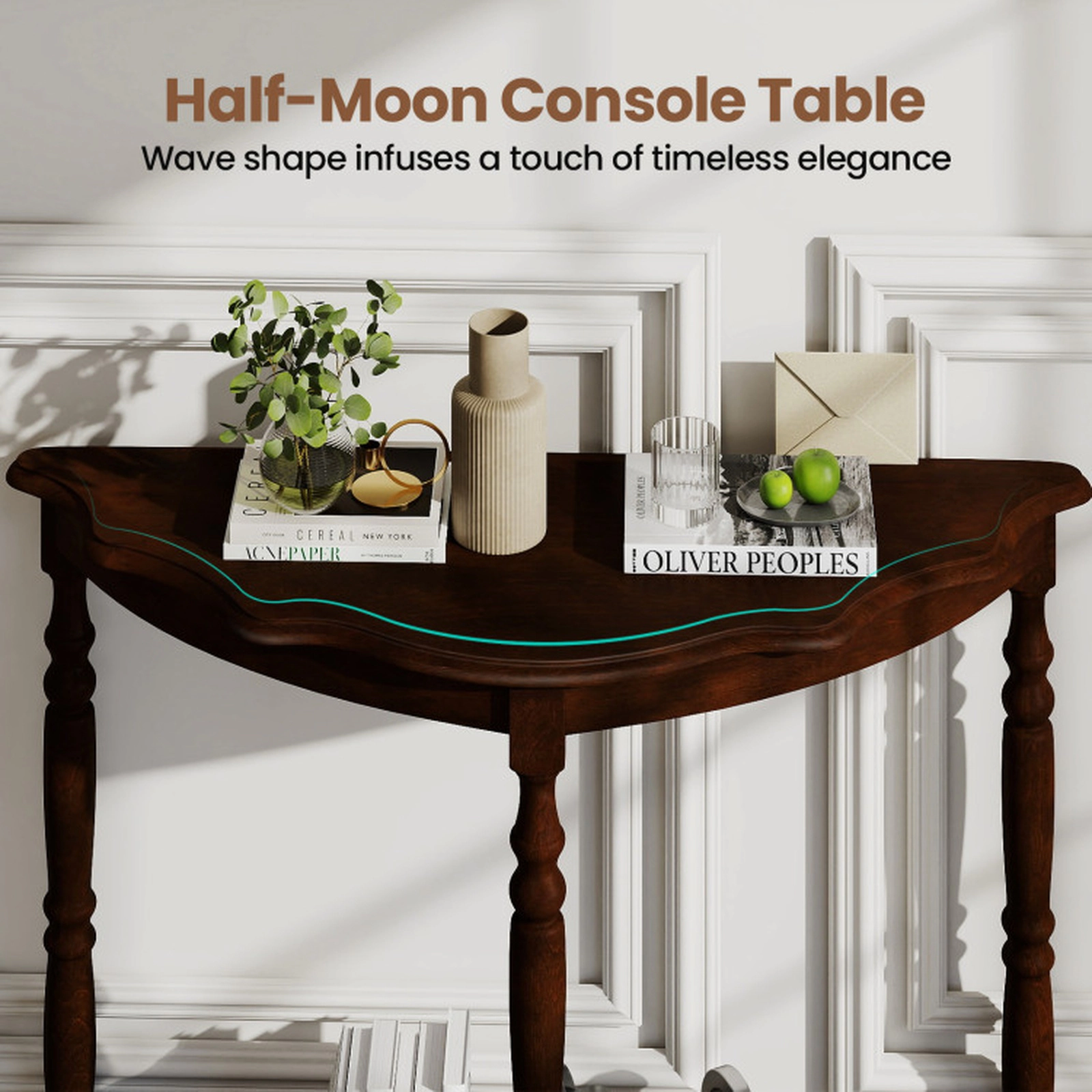SUGIFT 42-in Half Moon Console Table with 2 Shelves 180-lb Tabletop Capacity 33-lb Shelf Capacity Light Espresso