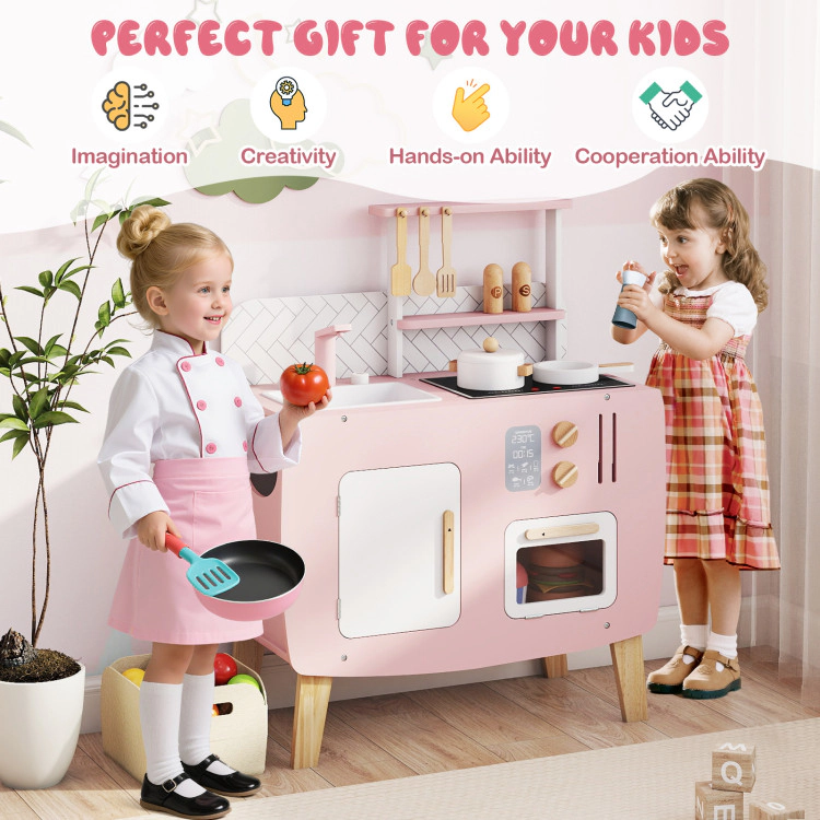 Hivvago Play Kitchen for Kids Wooden Kitchen Playset with Stoves Sink Faucet and Oven