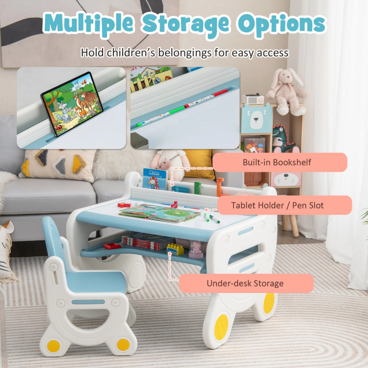 Hivvago Kids Drawing Table And Chair Set With Watercolor Pens Blackboard Eraser