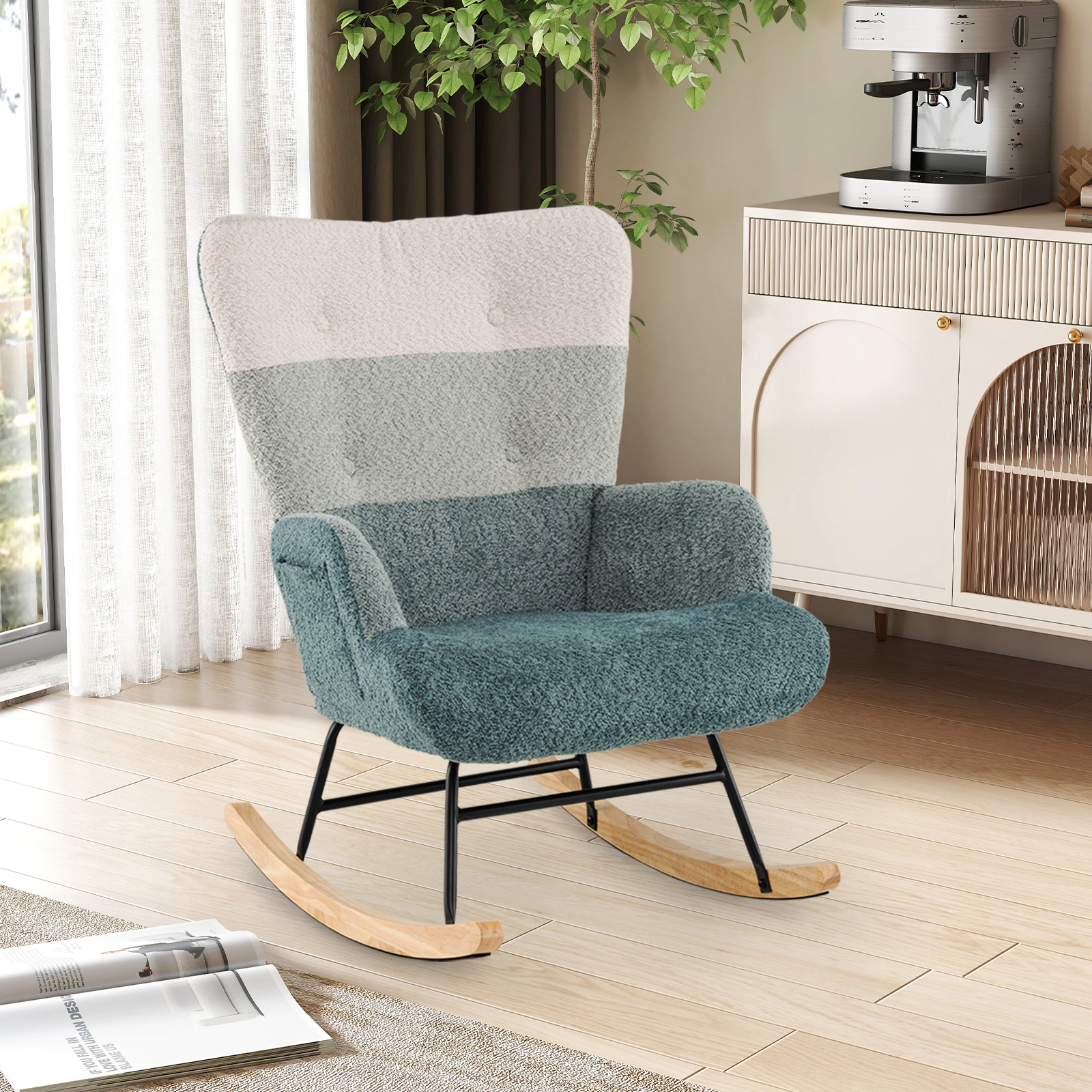 LJG Nursery Rocking Chair with Ergonomic Armrests and High Backrest