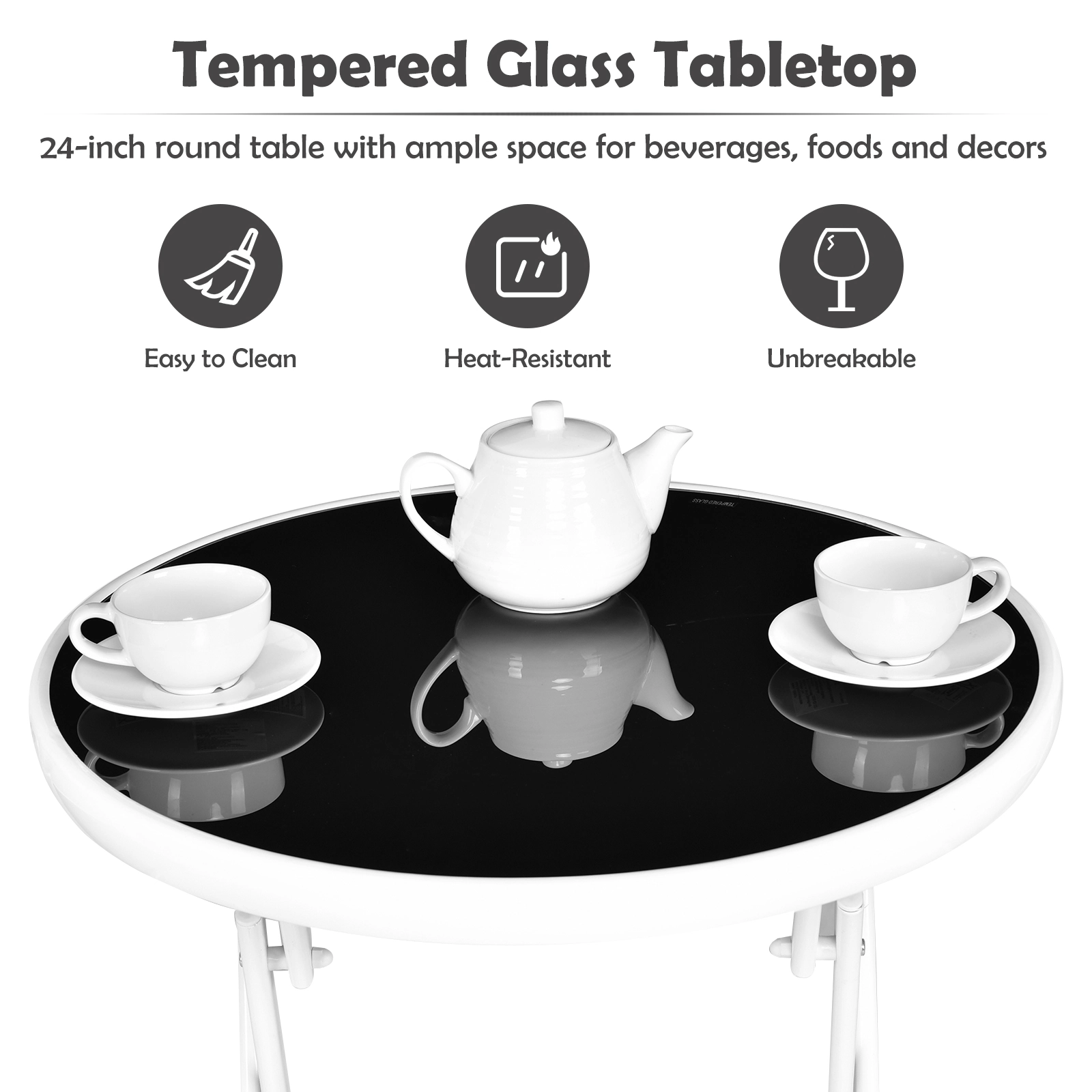 SUGIFT 3-Piece Folding Patio Conversation Bistro Set Glass Top Coffee Table 265-lb Chair Capacity 24 x 28 in Table Black