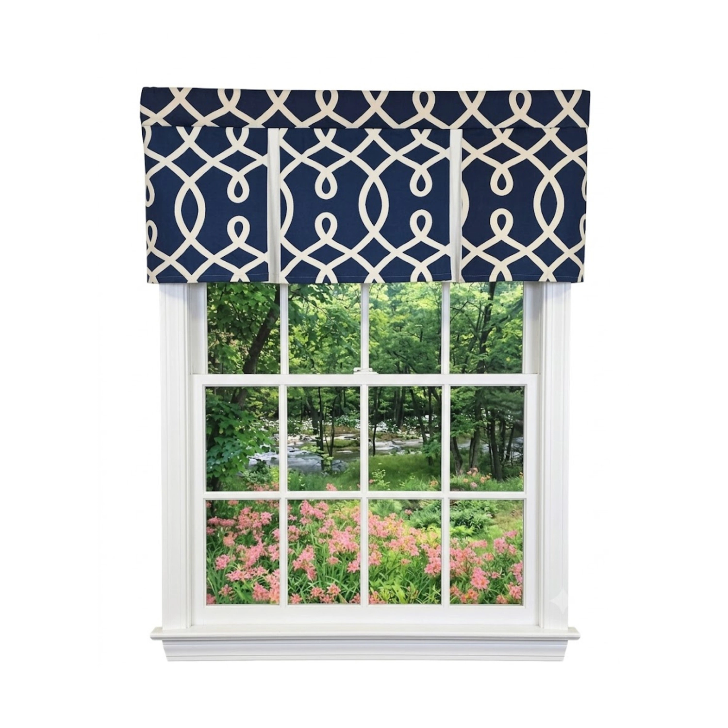 RLF Home Oblique Pleated Window Valance 100% Cotton Rod Pocket 50" x 17" Blue