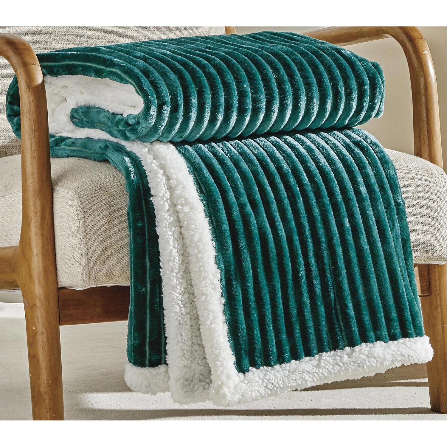 Plazatex Corduroy Faux Sherpa Reverse Throw Blanket - 50x60", Teal