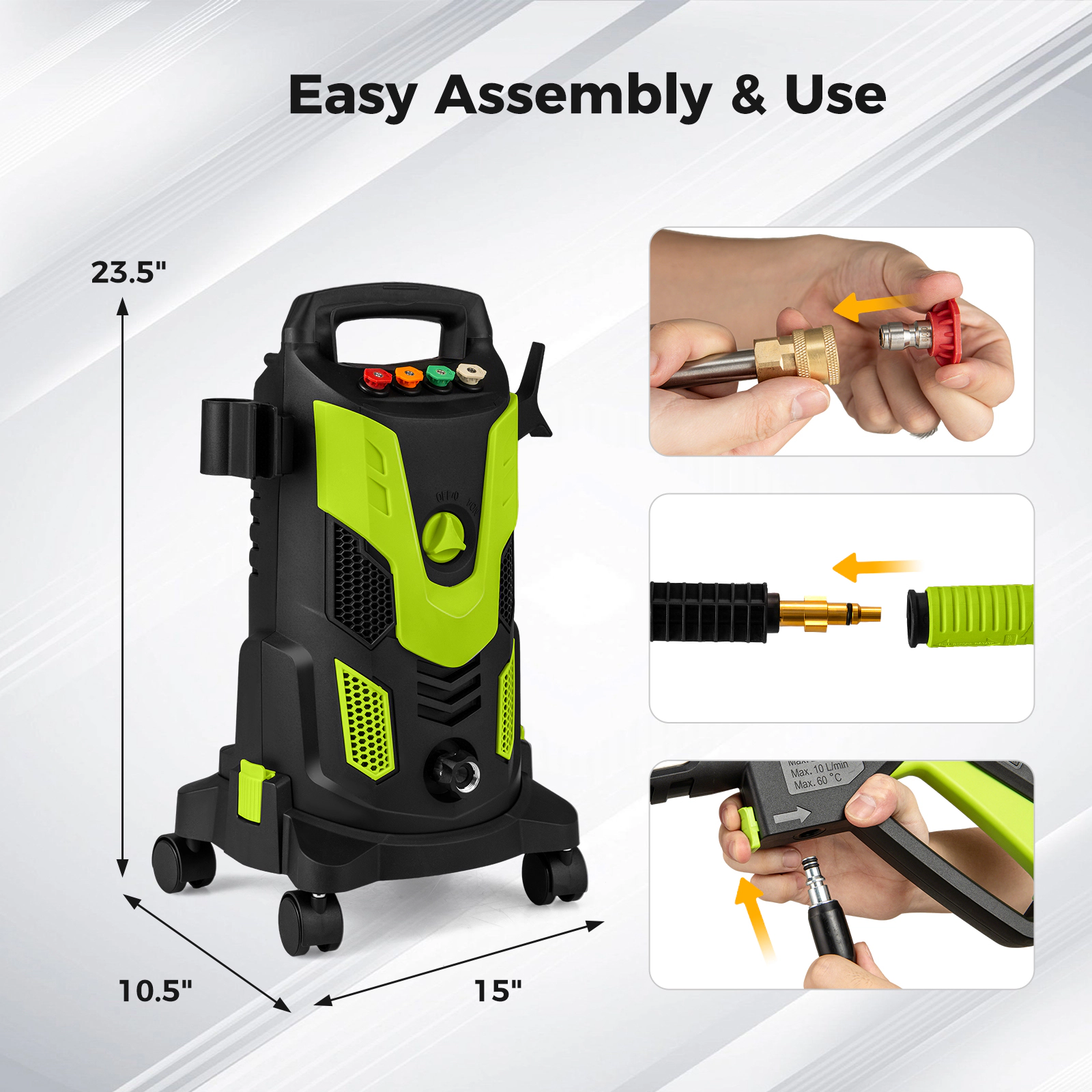 SUGIFT 2300-PSI 1.8-GPM Green Electric Power Washer with Telescopic Handle and 4 Connect Nozzles