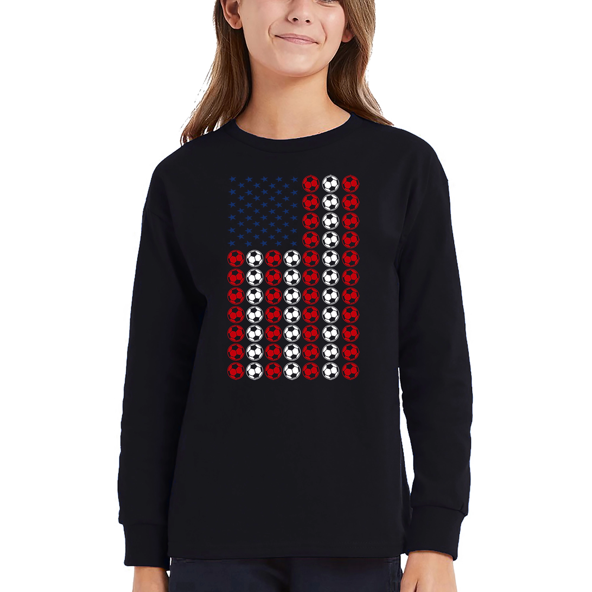 LA Pop Art Girls Long Sleeve Word T-Shirt - Soccer Flag