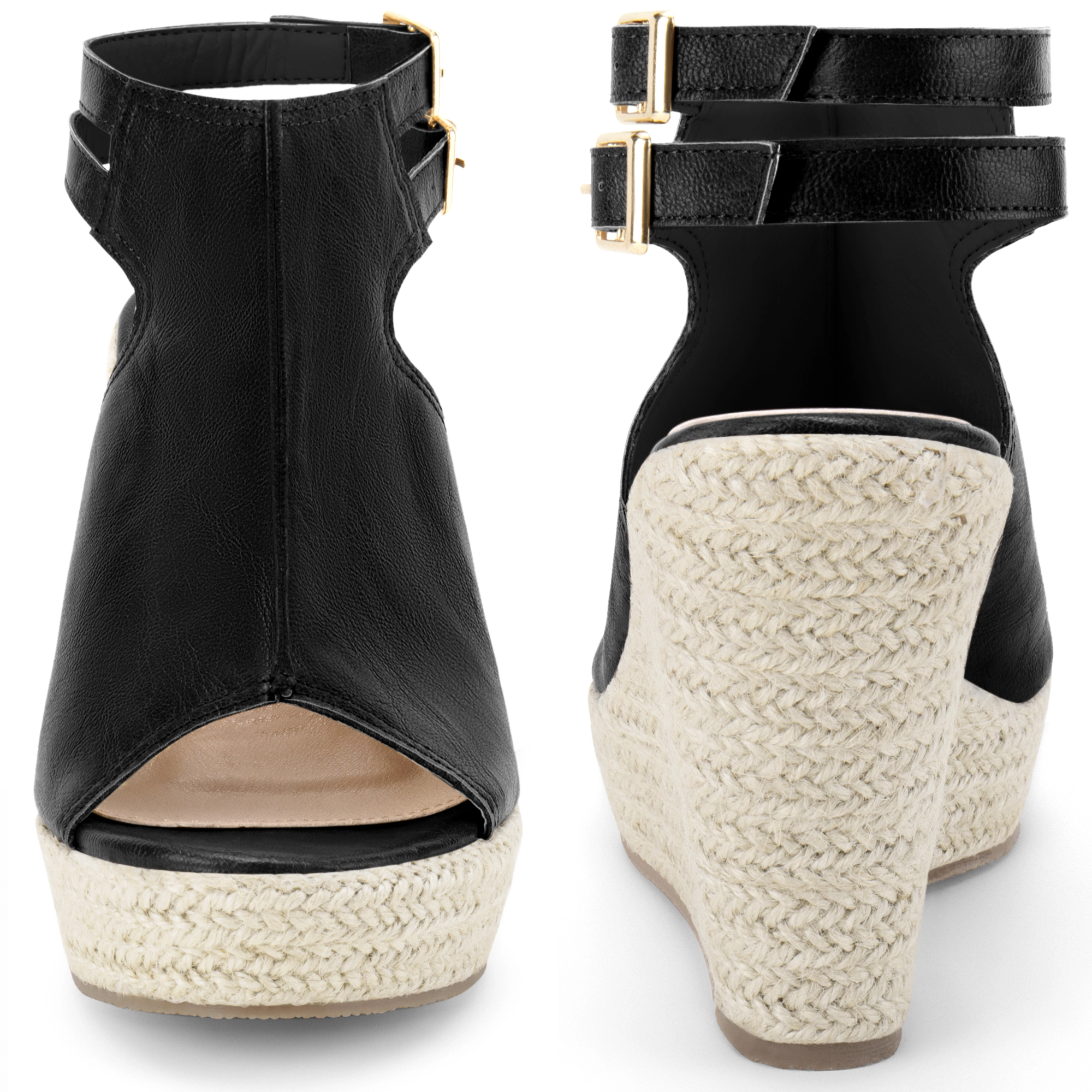 BLISSFUL STEP Women's Peep Toe Slingback Platform Wedges Espadrilles Sandals