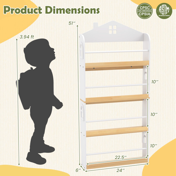 Hivvago House-Shaped Kids Bookshelf with Anti-falling Baffles