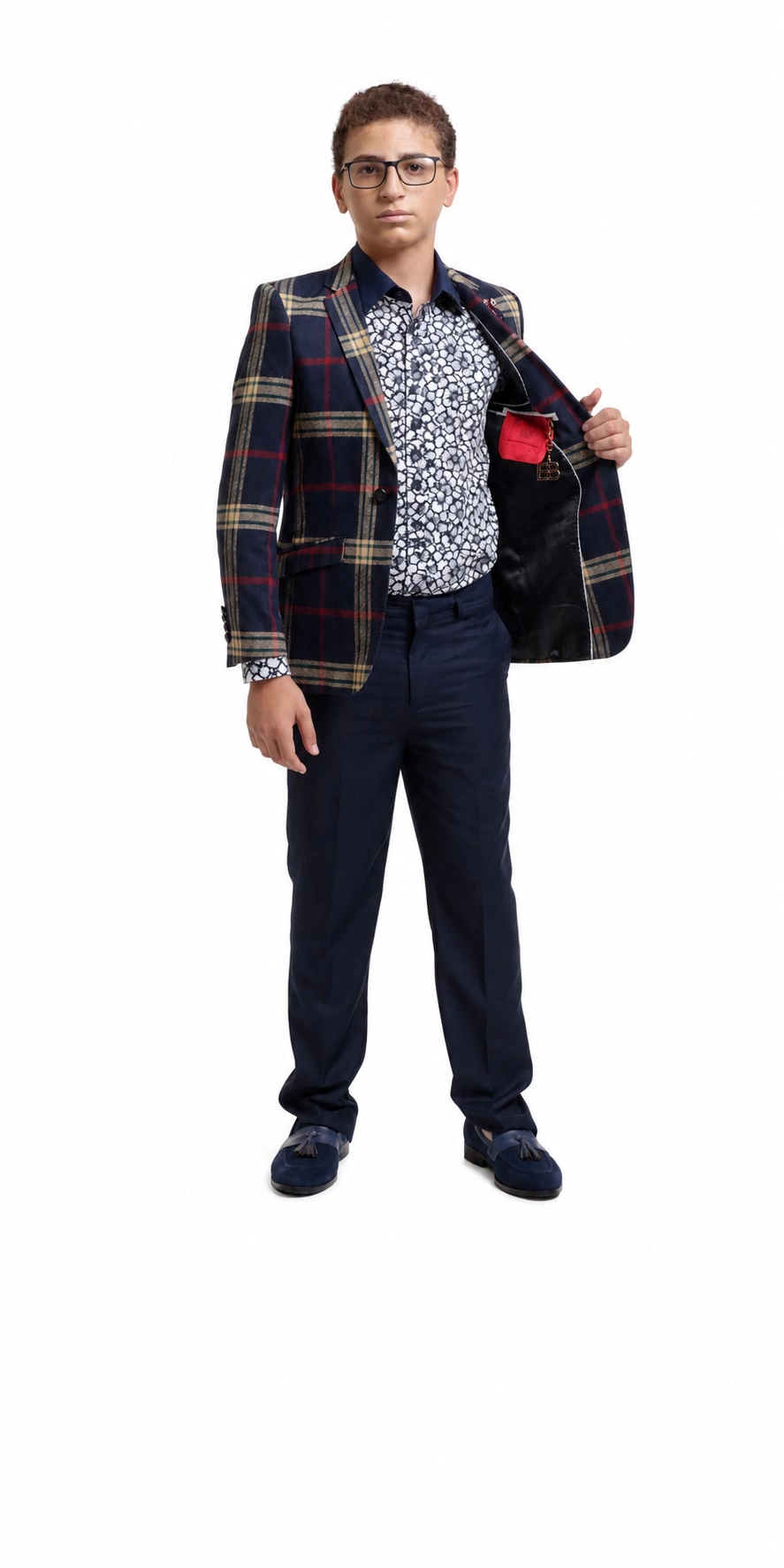 Elie Balleh Boys Slim Fit Classic Plaid Blazer