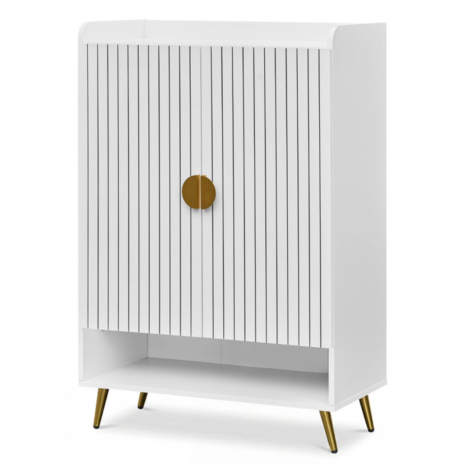 SUGIFT 44-in Tall Shoe Storage Cabinet with 7-Tier Doors and Adjustable Shelves 110-lb Capacity 30-in Wide 1-Piece White