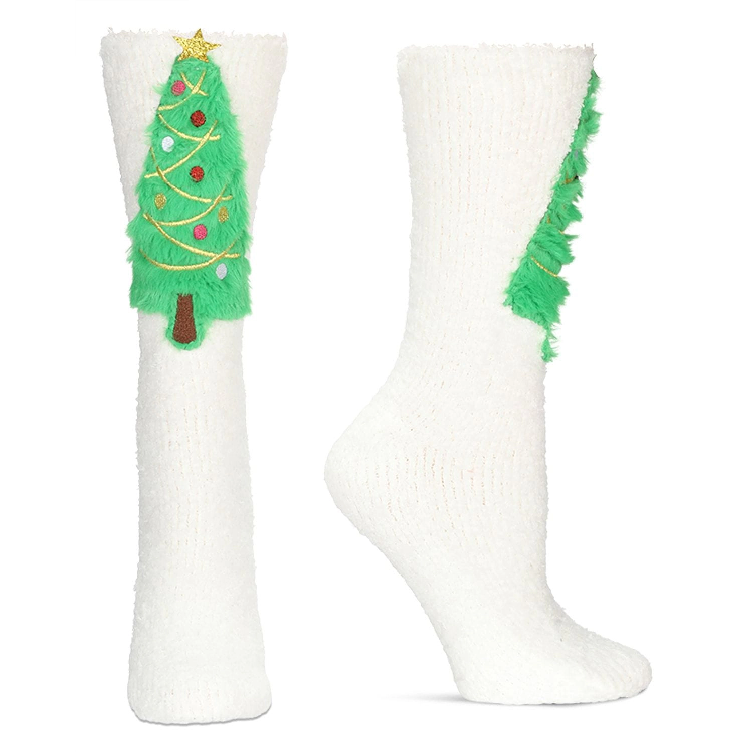 MeMoi Women's Christmas Tree Embellished Plush Crew Socks