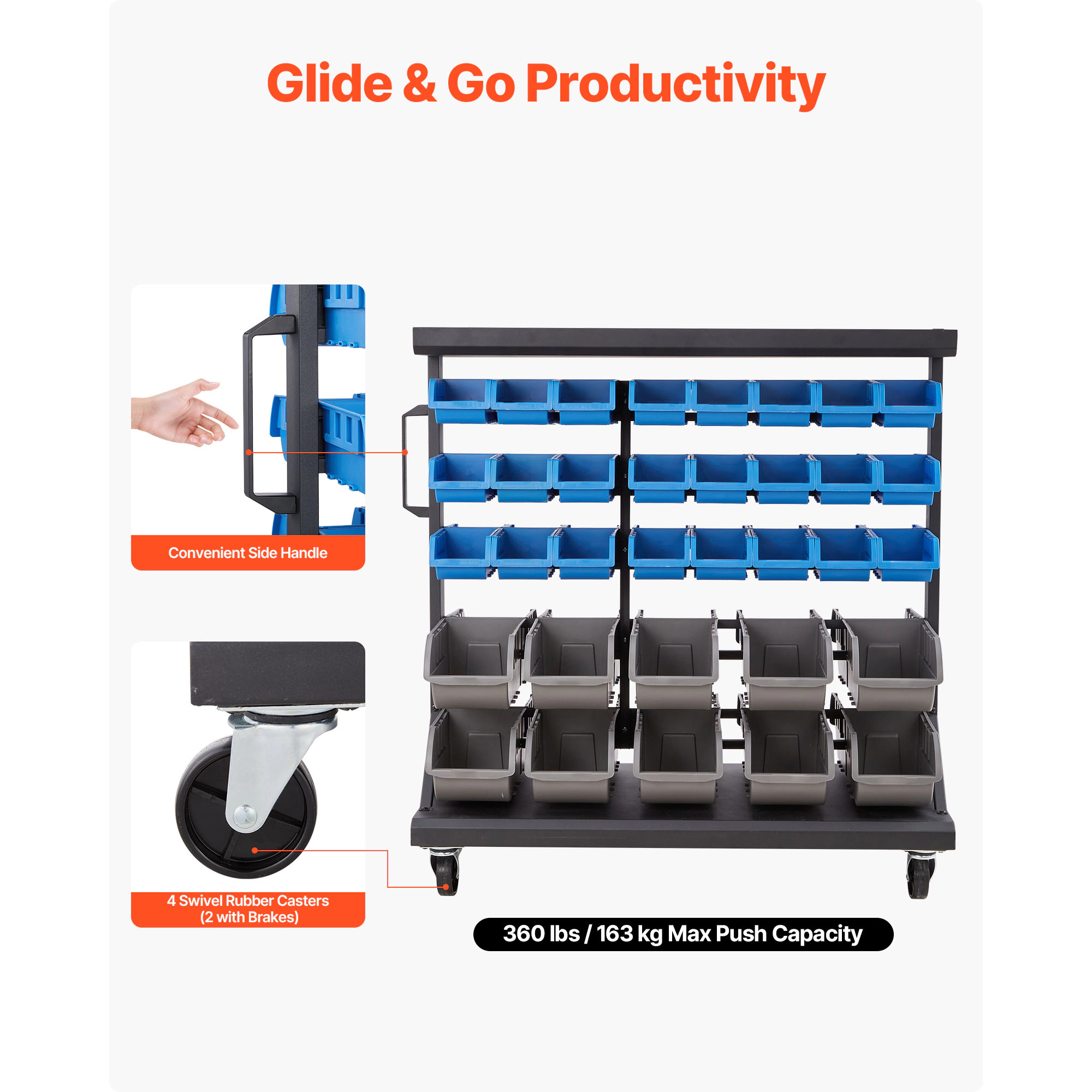 HONGGE Rolling Bin Storage Rack Bins with Wheels for Garage Warehouse