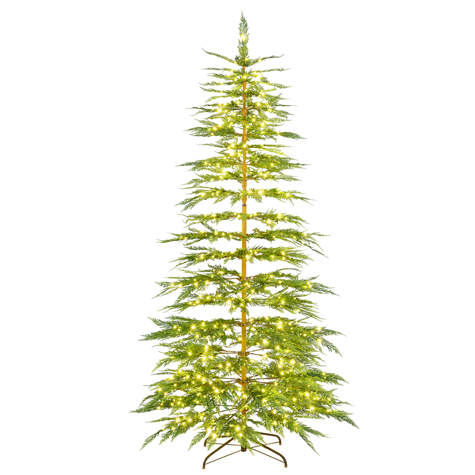 Costway 7.5 FT Pre-Lit Cypress Christmas Tree Hinged with 612 PE Branch Tips Timer & 540 Lights