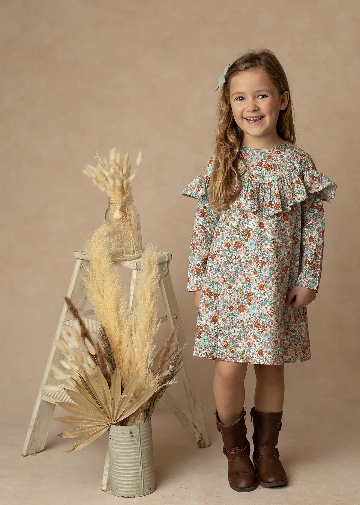 Isobella and Chloe Be Kind Woven Dress - White Floral Long Sleeve