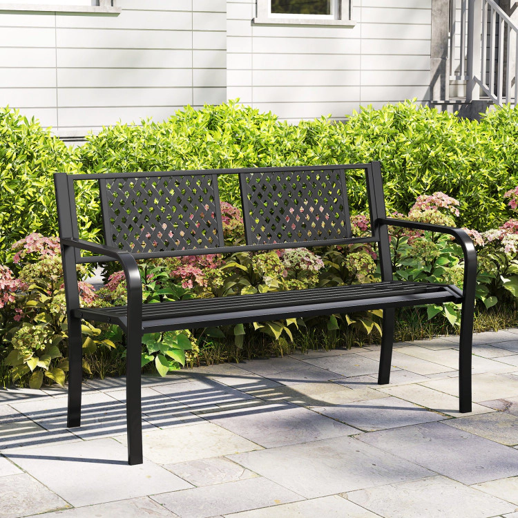 Hivvago Outdoor Bench Metal Loveseat Patio Bench For 2-3-Person