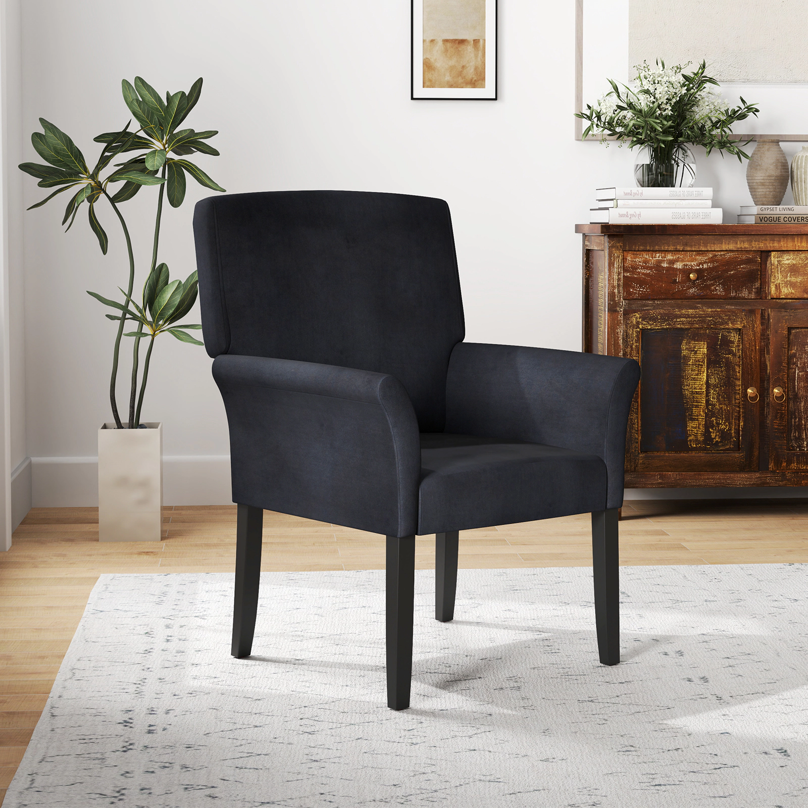 SlickBlue Modern Guest Chair with Rubber Wood Legs and Cushioned Seat