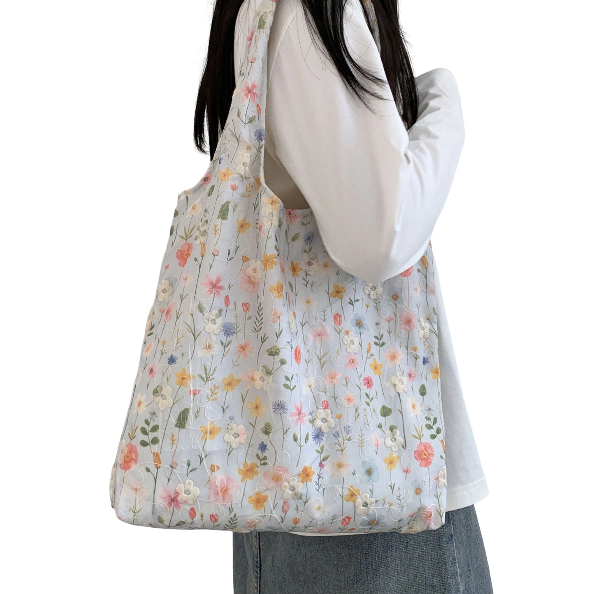 Alilang Women's Embroidered Floral Tote Bag for Women, Lightweight Canvas Shoulder Bag for Everyday Use