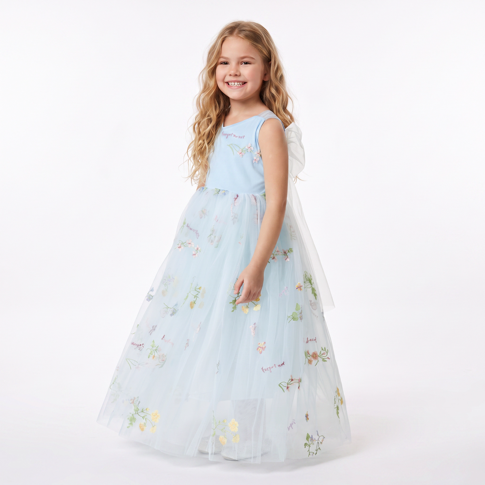 2Bunnies Girls' 12M-10Y Floral Garden Embroidered Tulle Strap Flower Girl Dress Maxi