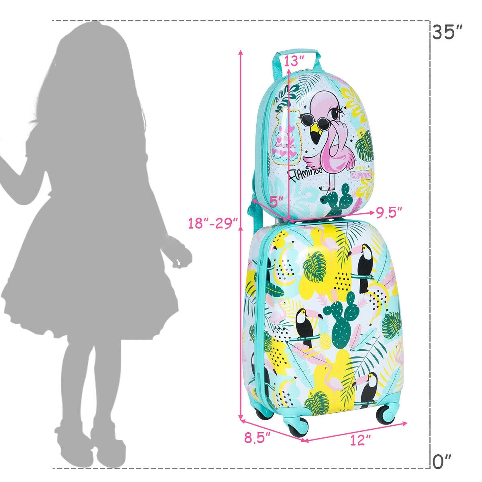 SUGIFT 2-Piece Kids Rolling Luggage Set Carry-On Suitcase and Backpack Astronaut Pattern