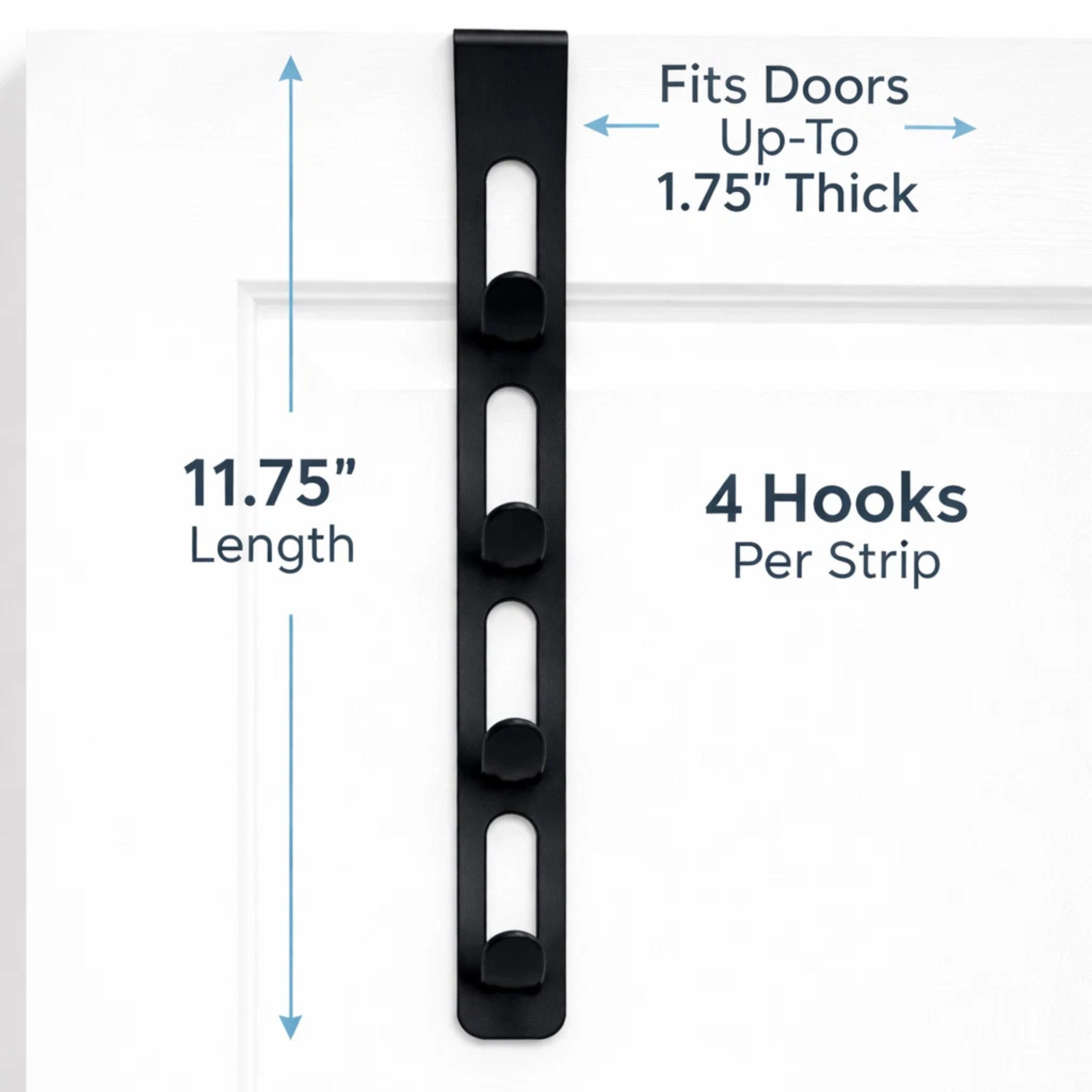 Home Collection Pack of 2 Black Over-the-Door 4 Hook Closet Organizers