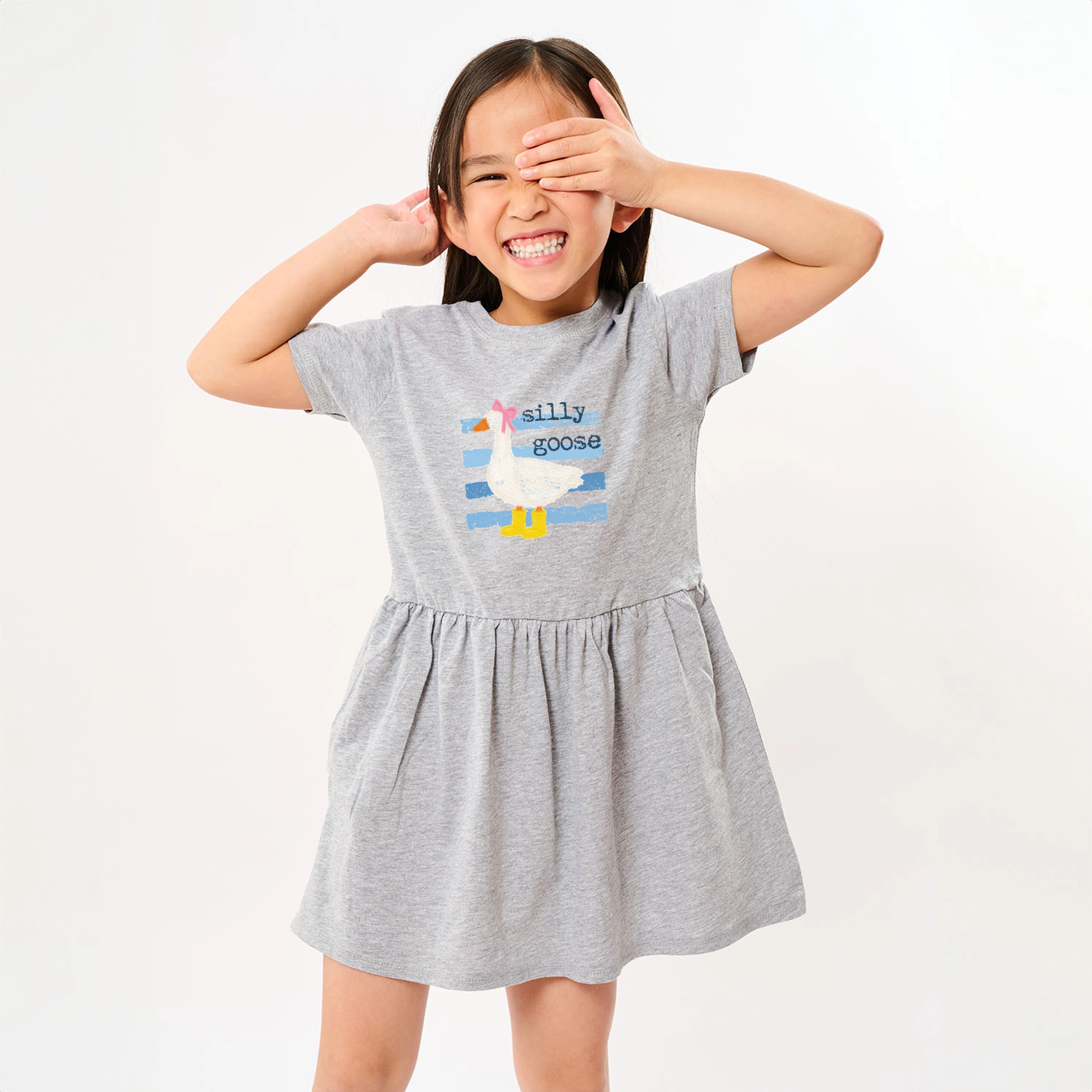 The Juniper Shop - Toddler Girl's Graphic Dress Silly Goose Blue Stripes