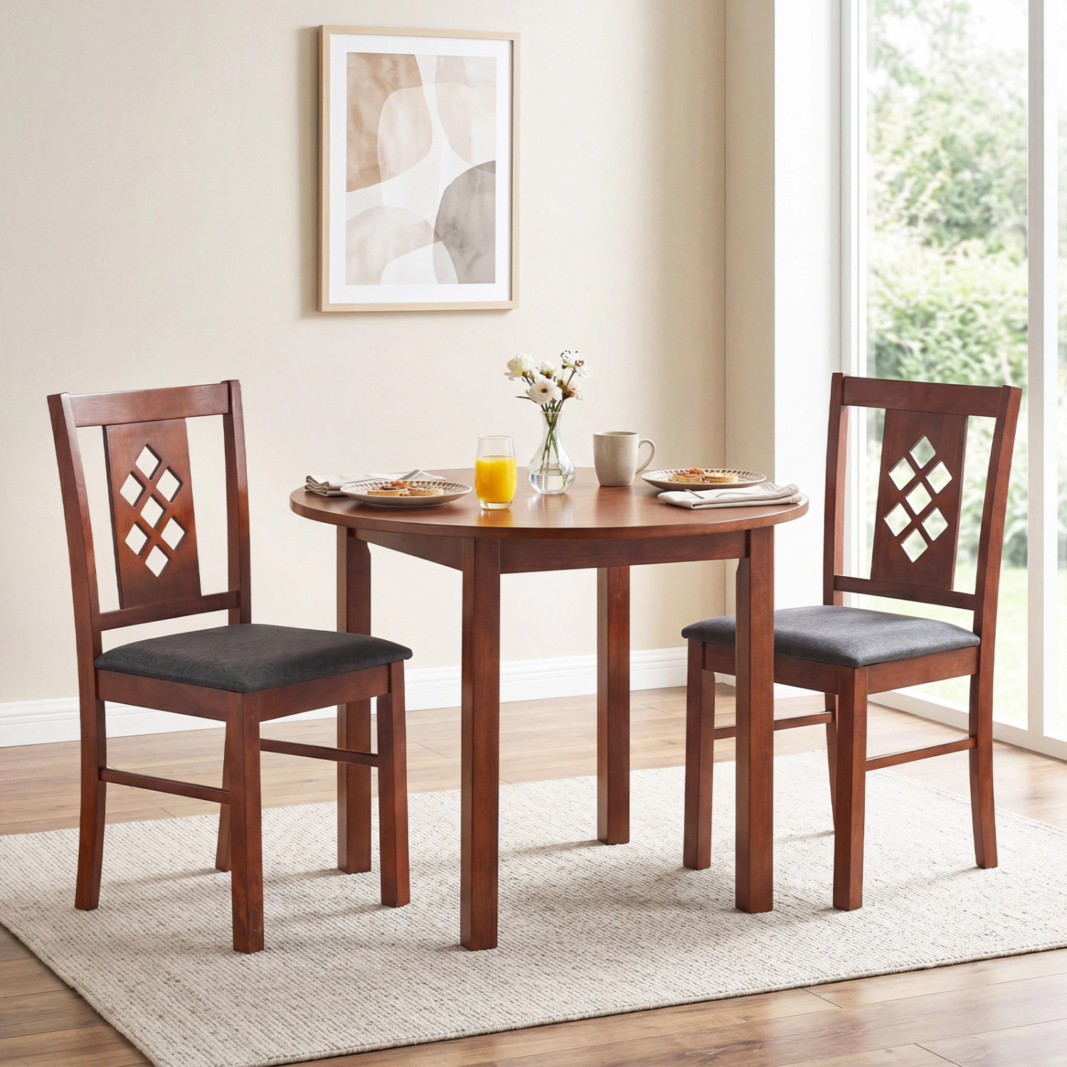 LJG Linen Style Upholstered Kitchen Chairs with Wood Frames Set of