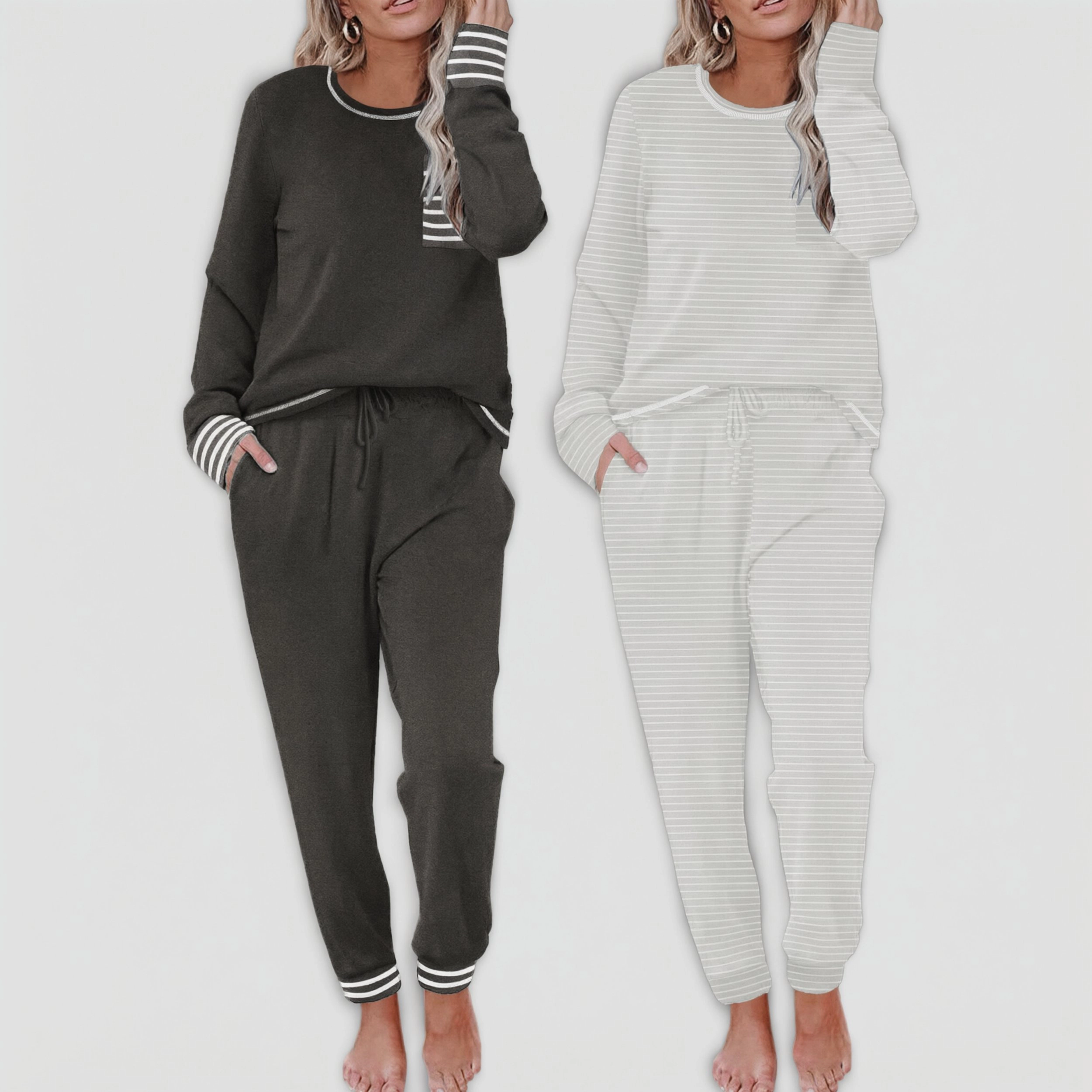 Ekouaer Women's Long Sleeve Pajama Set 2 Piece Sleepwear Loungewear