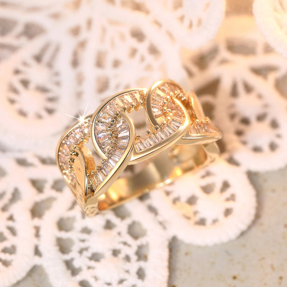 Noble Chain Linked Rings for Women Luxury Cubic Zirconia Finger Jewelry