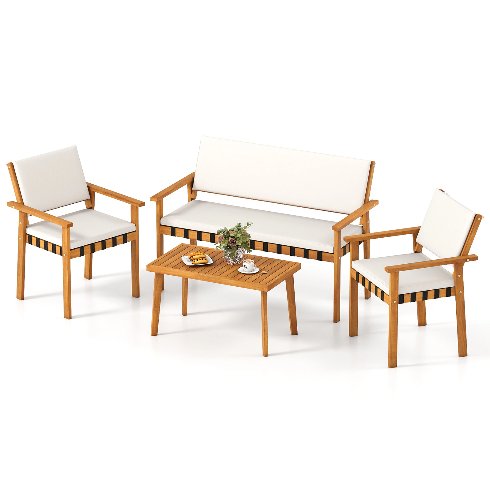 LJG 4 Piece Patio Furniture Set with Coffee Table for Backyard and Garden