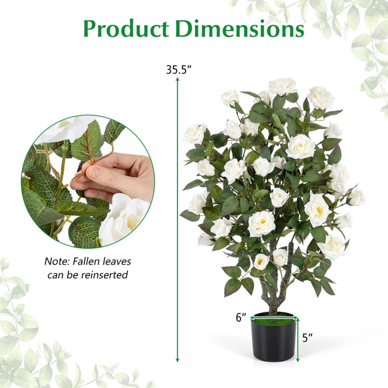 SUGIFT 35.5-in 32 Blooms Rubberized Fabric Leaves Artificial Rose Tree 6-in x 5-in Flowerpot 6.5-lb White