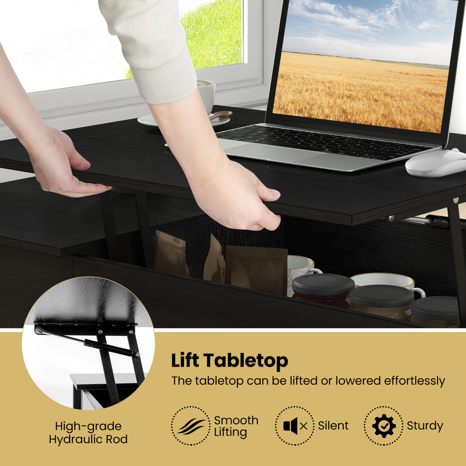 Hivvago Multi-Functional Coffee Table Featuring Lift Top and Concealed Storage