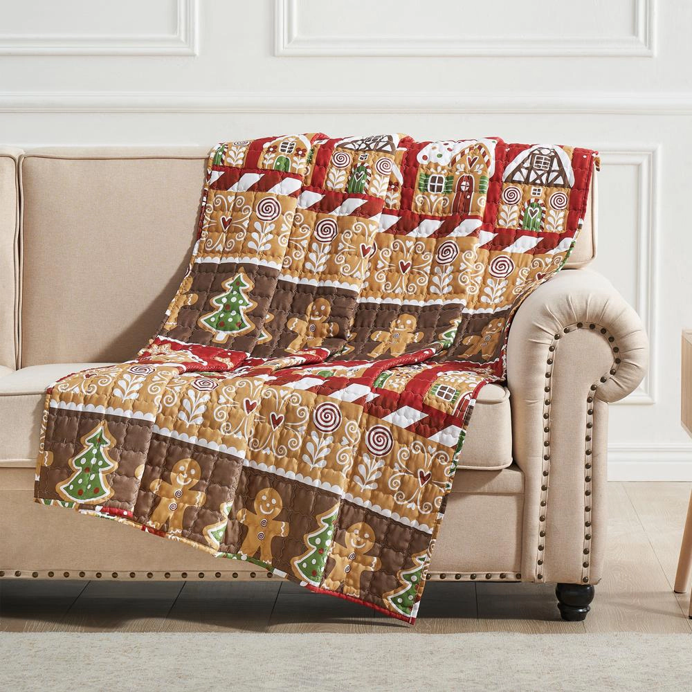 Greenland Home Fashions Gingerbread Lane Luxurious Super Soft Plush Throw Blanket 50" x 60" Red