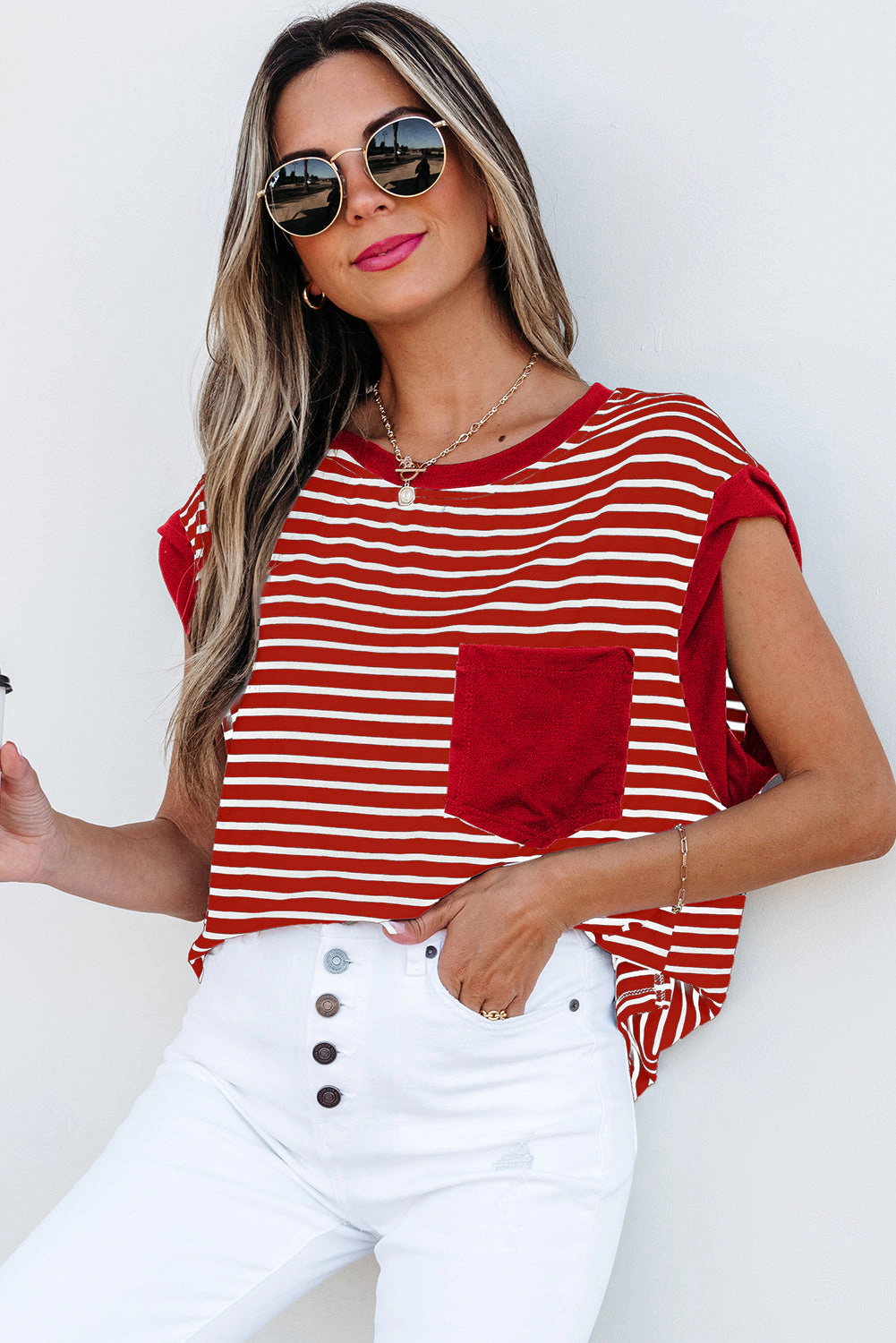 Threaded Pear Women's Annika Stripe Round Neck Tank Top