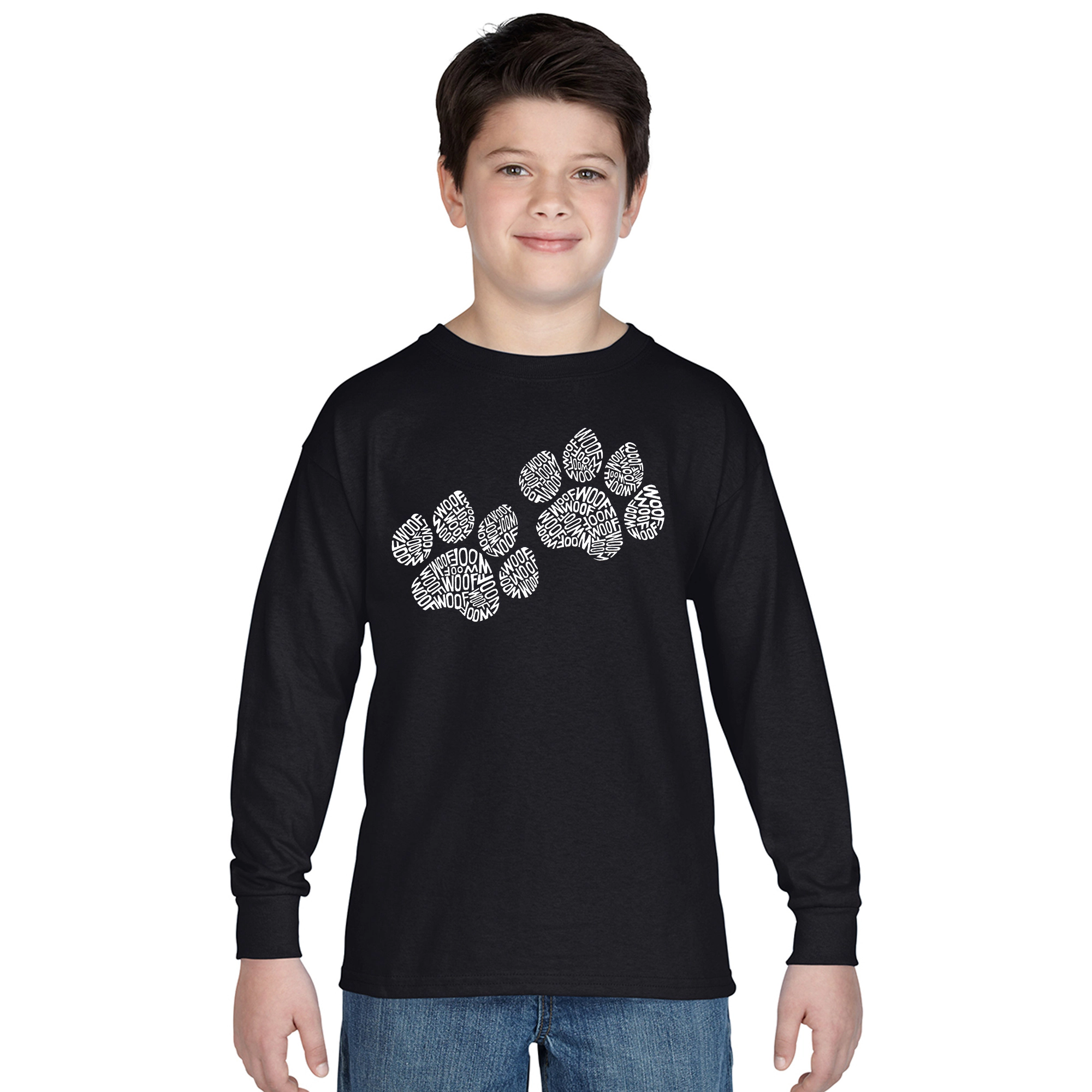LA Pop Art Boys Long Sleeve T-Shirt -  Woof Paw Prints
