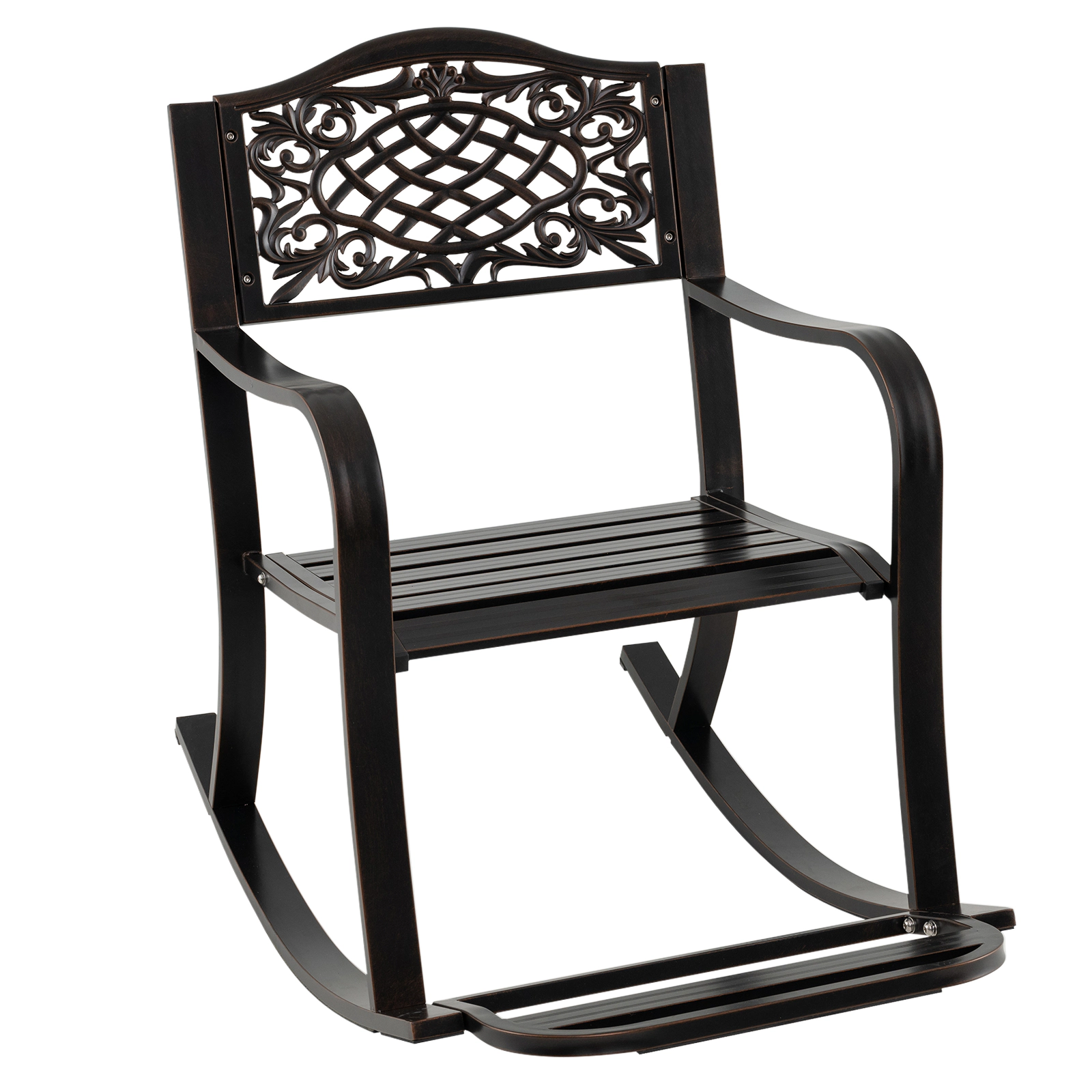 SUGIFT Cast Aluminum Patio Rocking Chair with Footrest and Curved Armrests 330-Lb Capacity 40-in Frame Antique Brown