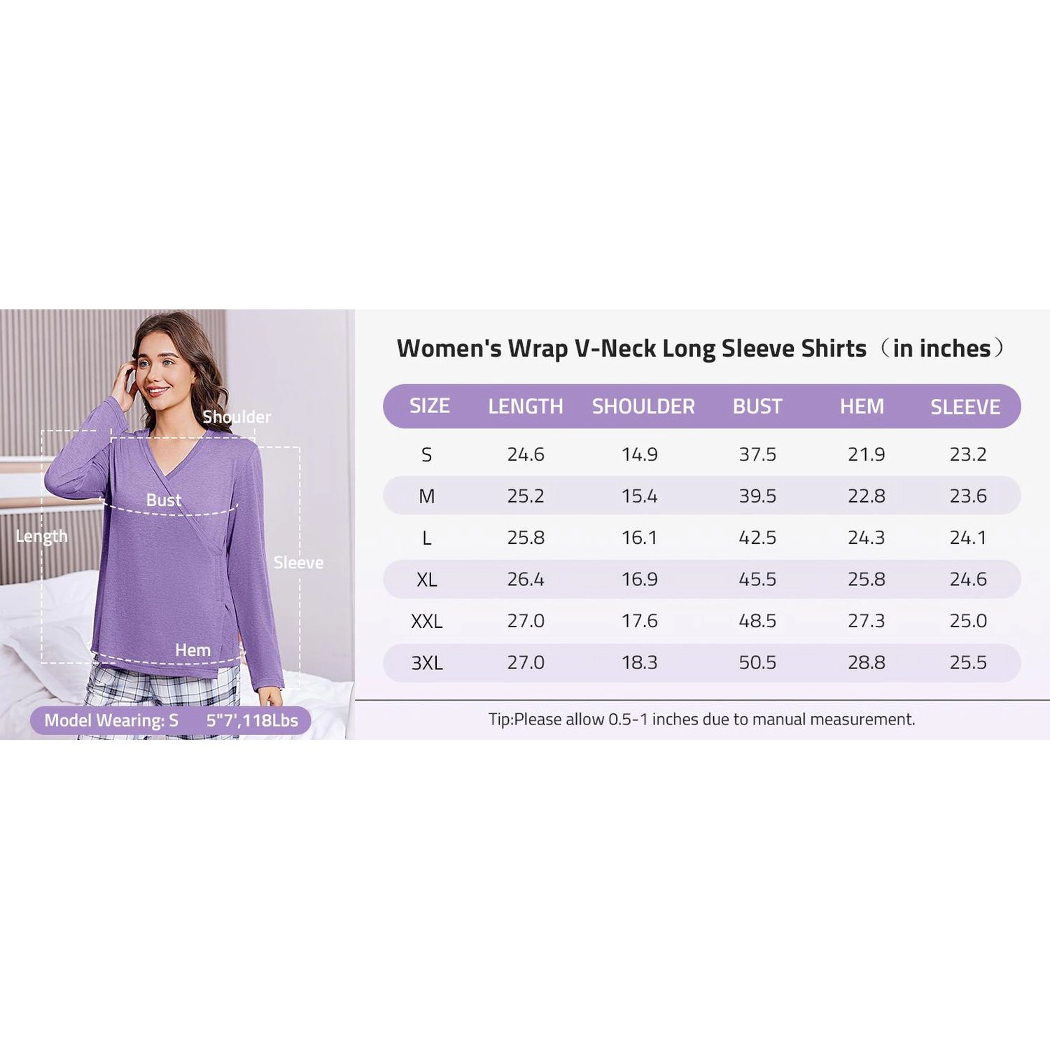 Pinspark Womens Casual Long Sleeve Wrap Top Fall V Neck Cross Front Snap Tunics