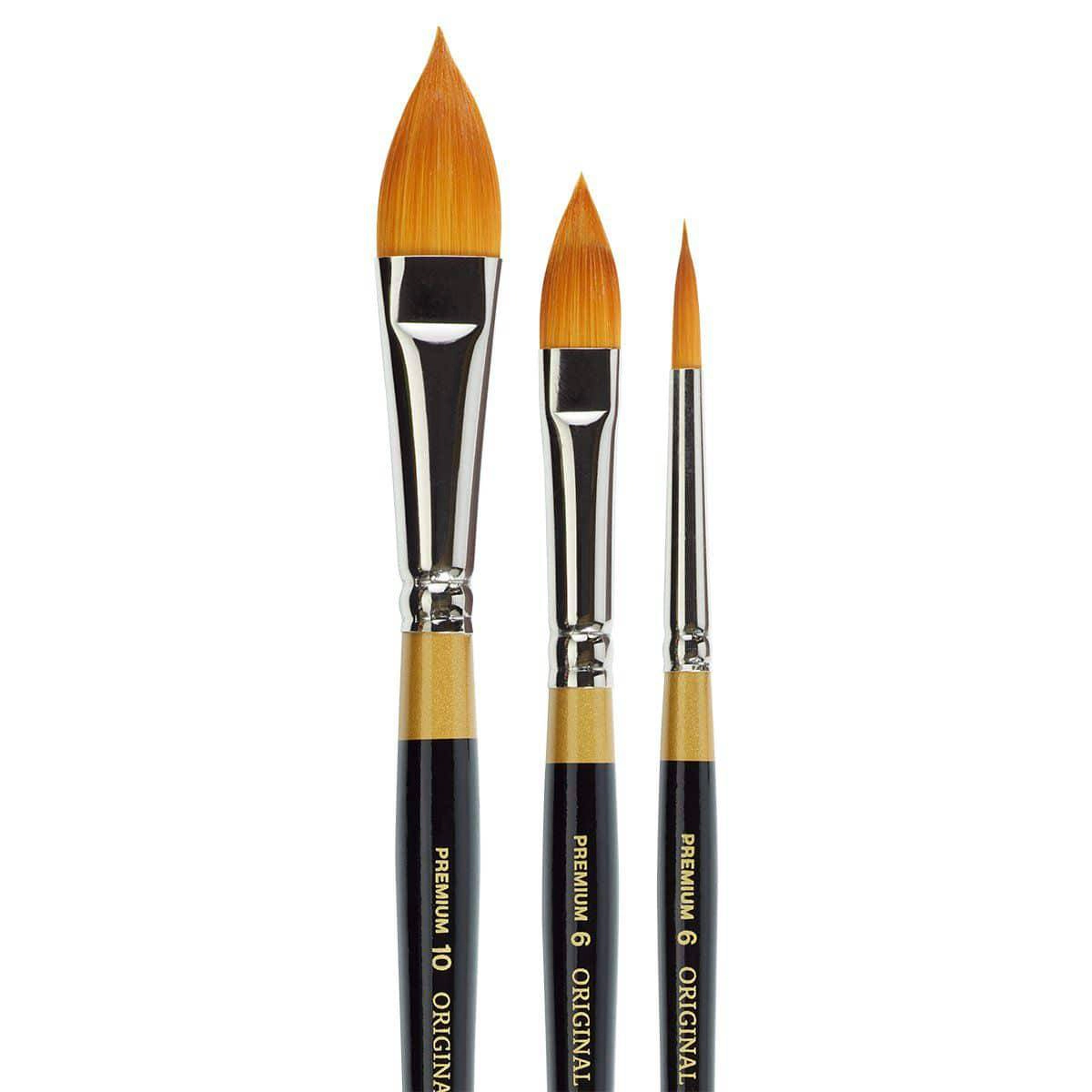 KINGART Original Gold Flora Golden Taklon Brush Set - 3 pc