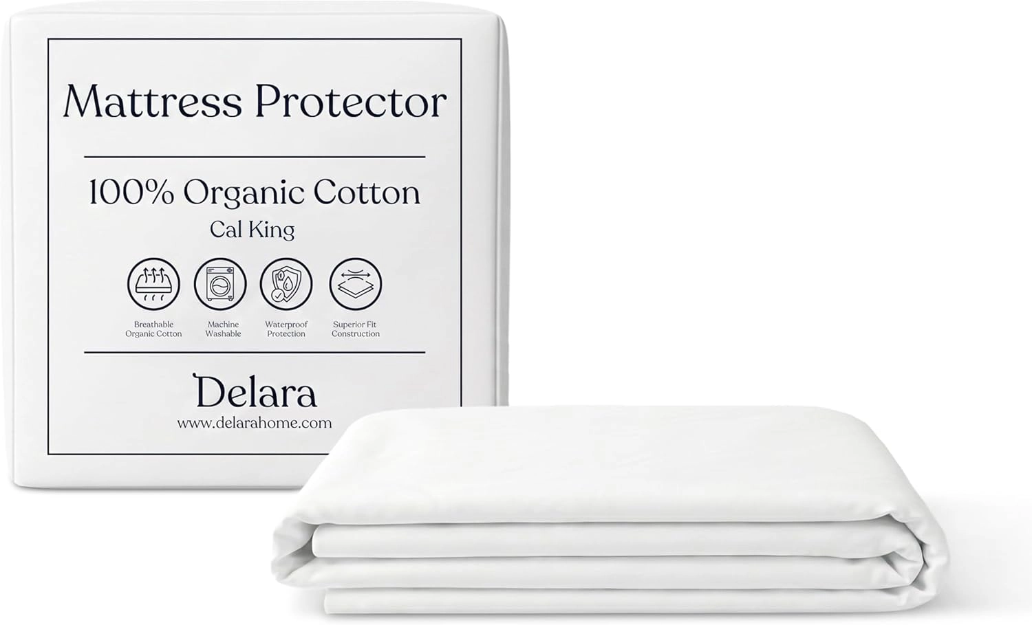 Delara Organic Cotton Waterproof Mattress Protector, GOTS Certified, Noiseless Breathable Fitted Cover