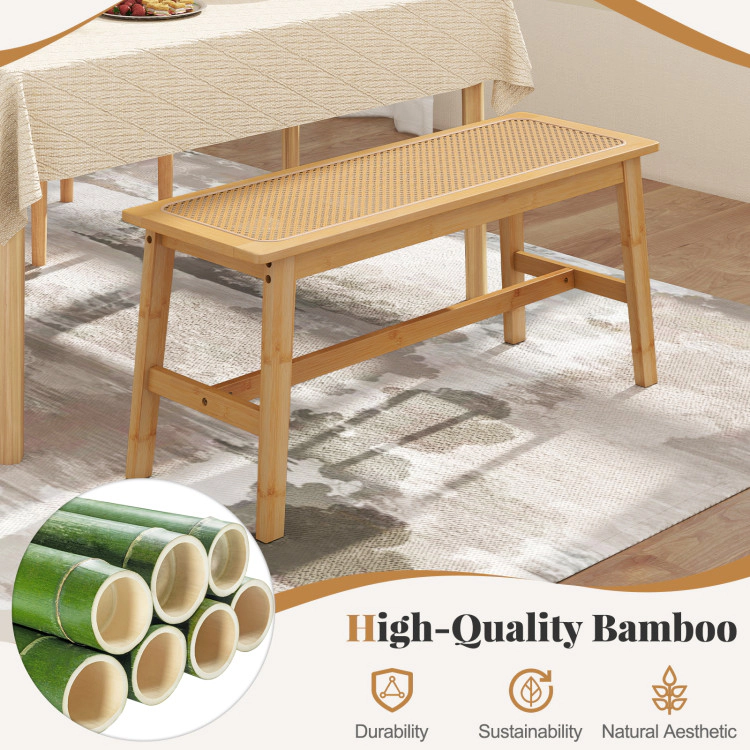 Hivvago 39.5 Inch Bamboo Dining Bench With Handwoven Rattan Seat For Indoor Outdoor