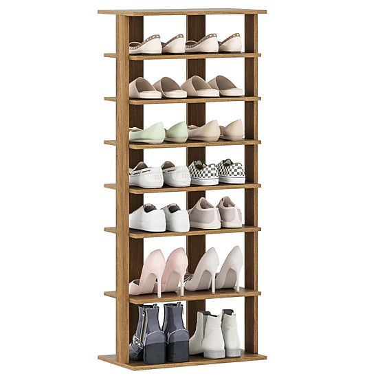 Glintex 7-Tier Slim Shoe Tower with Double Rows and Non-Slip Foot Pads, Natural